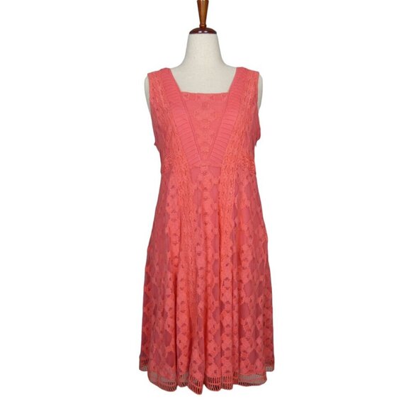 Sundance Romantic Gesture Coral Pink Mesh Embroidered Lace Dress size 14 #616 - Picture 1 of 6